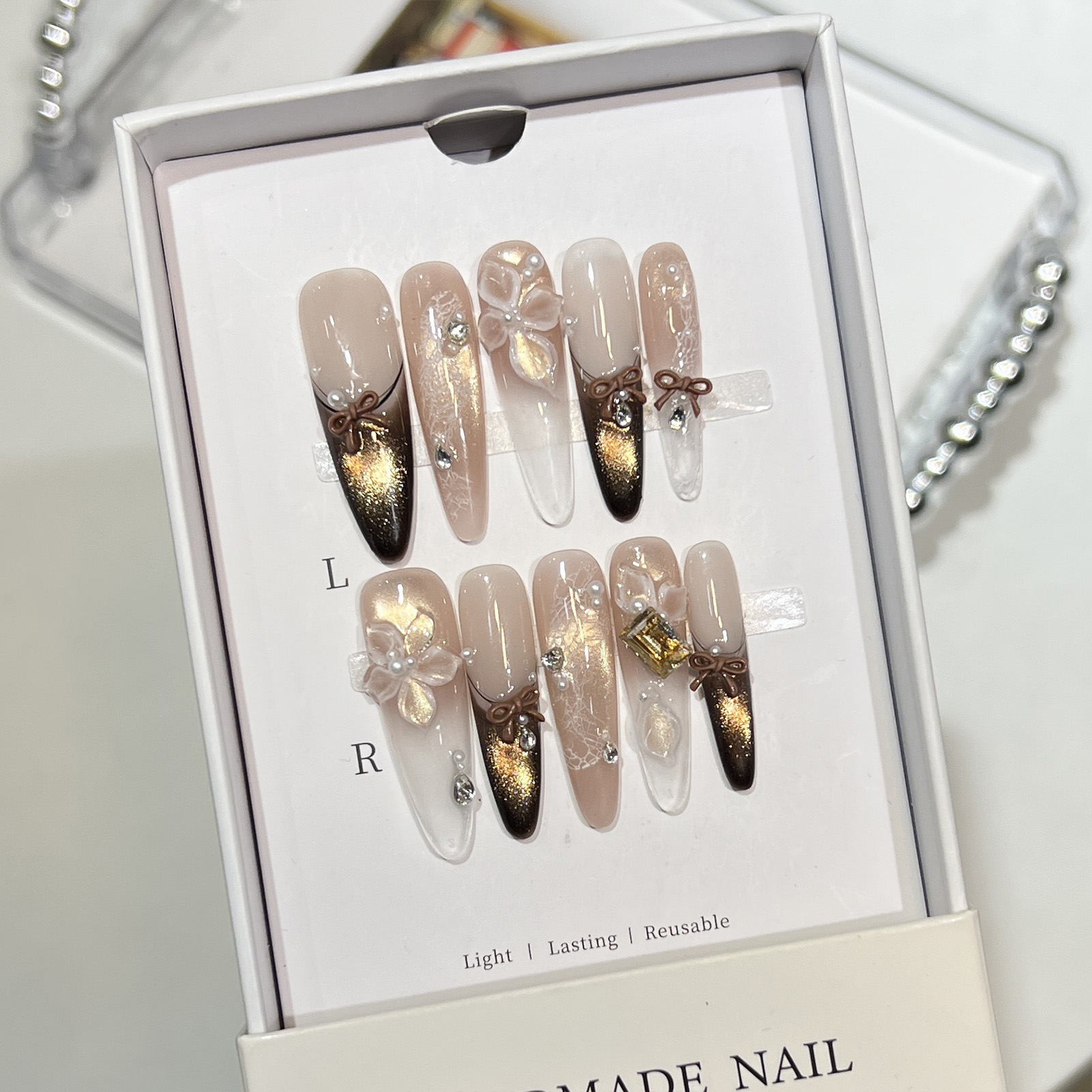 10pcs Cat Eye Print French Nai - Resin Art Design For Wedding review and price